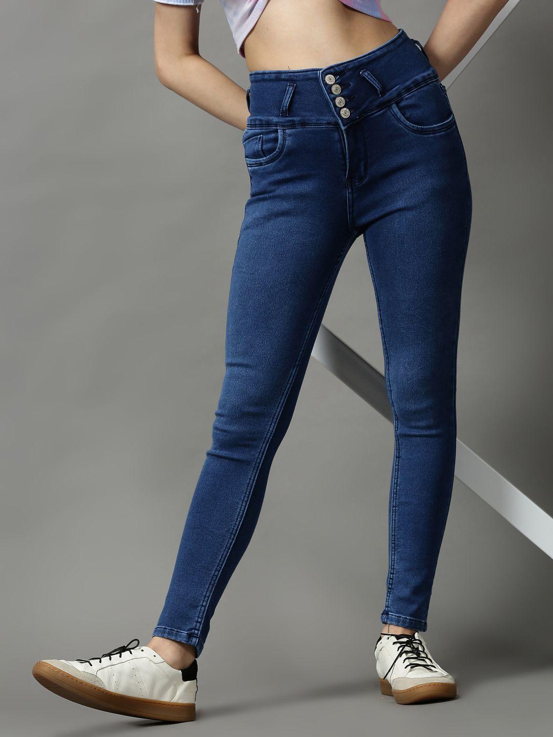 showoff women blue skinny fit clean look stretchable jeans