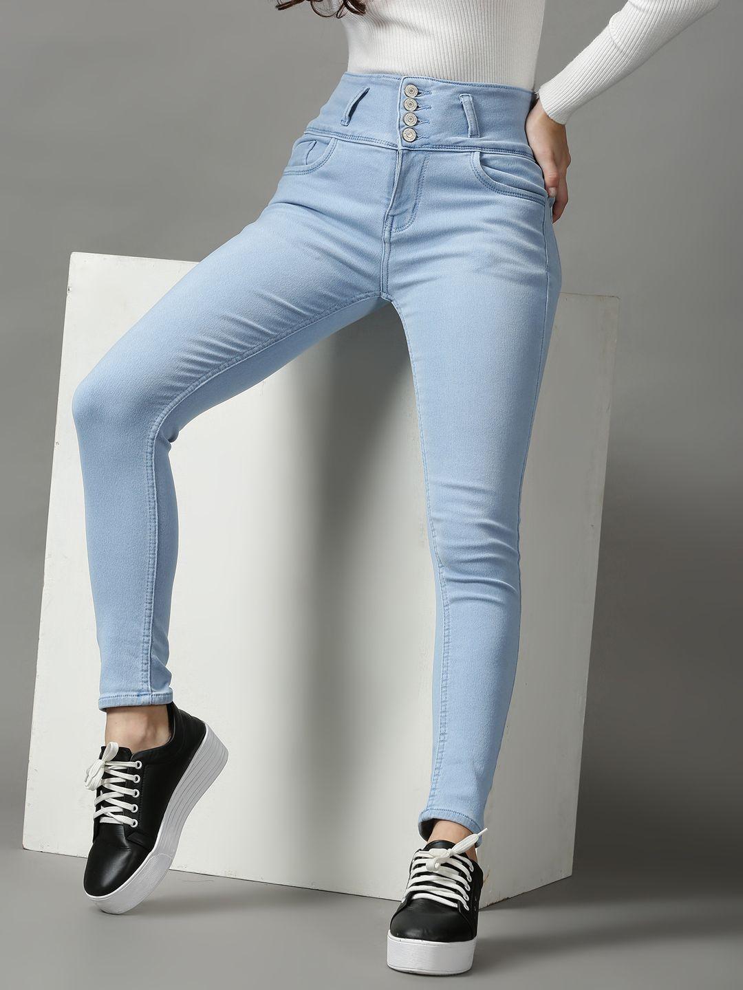 showoff women blue skinny fit stretchable jeans