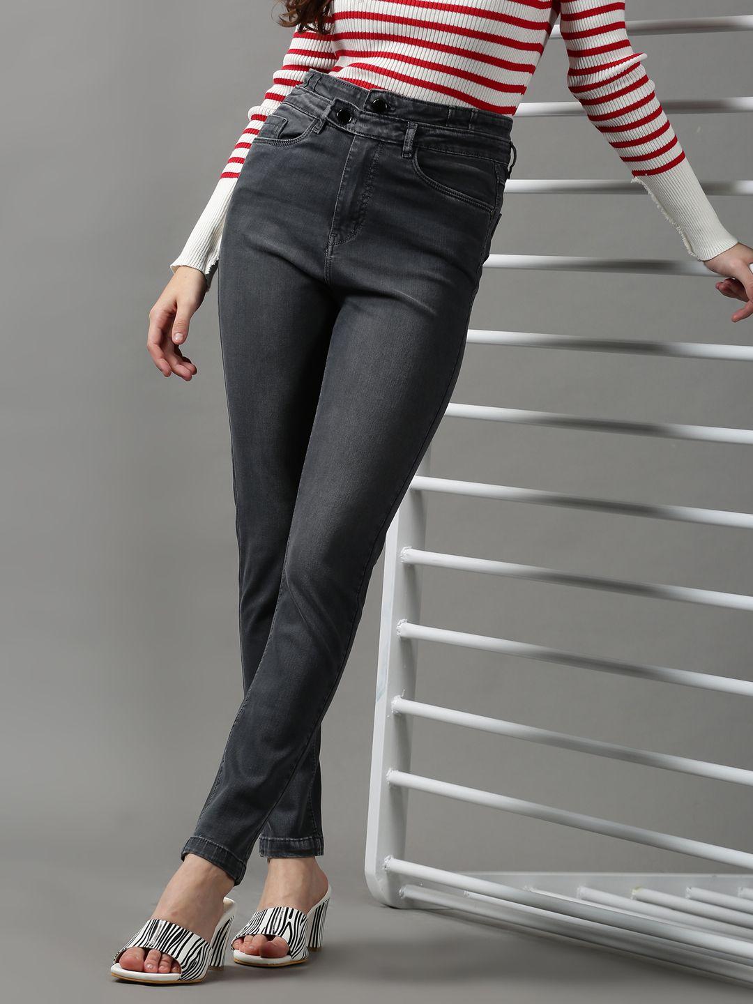 showoff women charcoal super skinny fit jeans