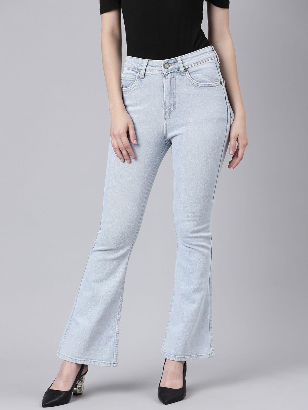 showoff women clean look mid-rise stretchable bootcut jeans