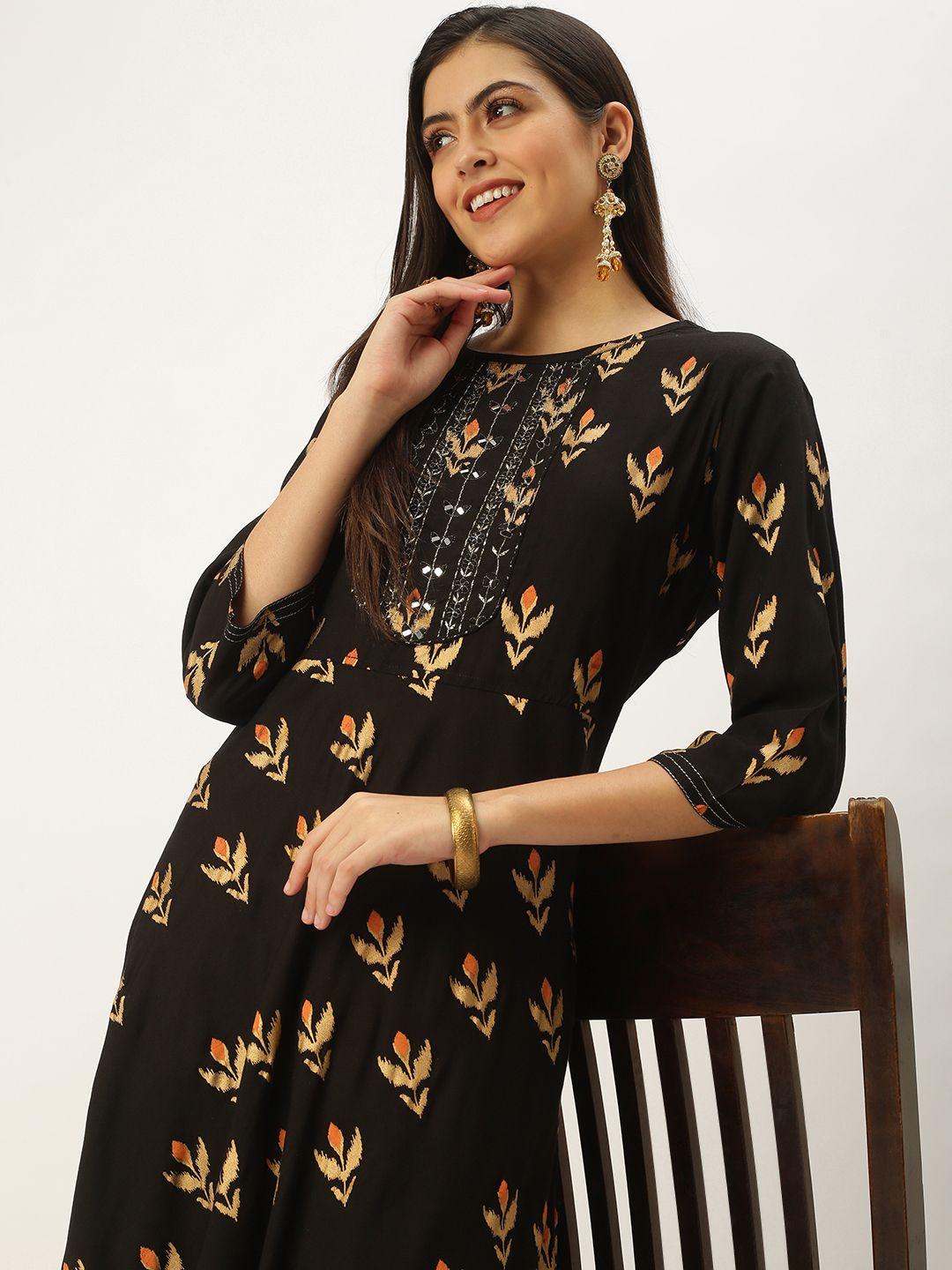 showoff women coffee brown & beige floral printed kurta