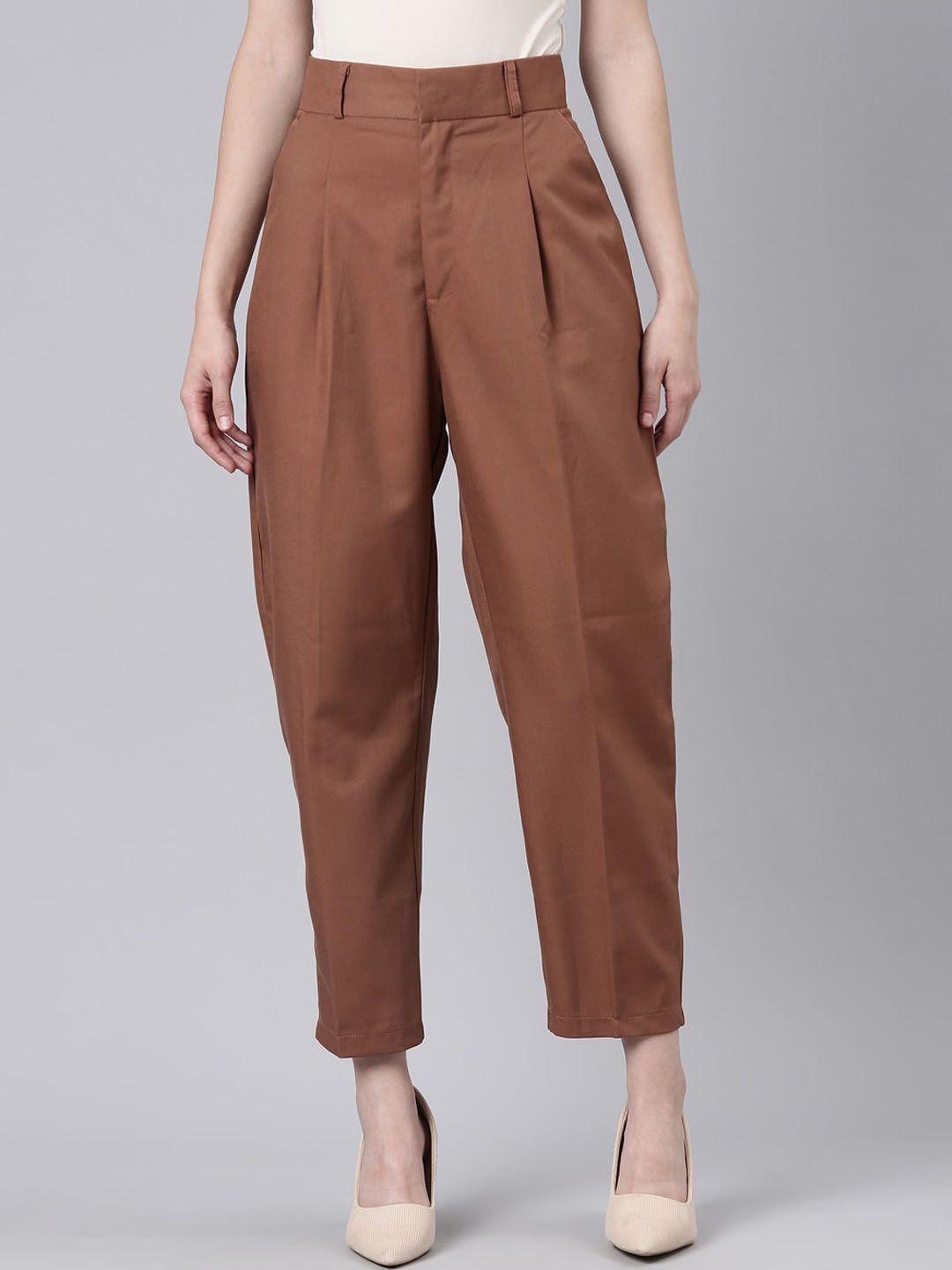 showoff women copper-toned mom fit pleated trousers