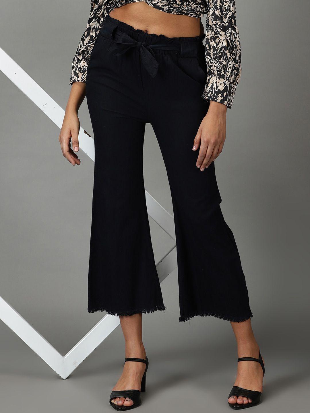 showoff women denim cropped straight fit culottes