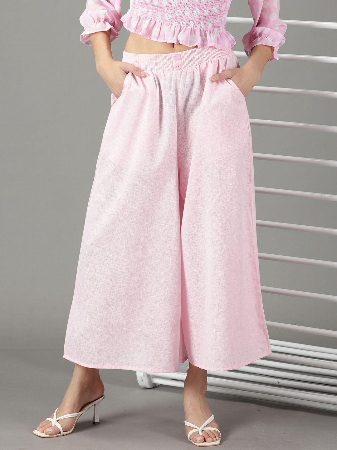 showoff women flared high-rise linen culottes trouser