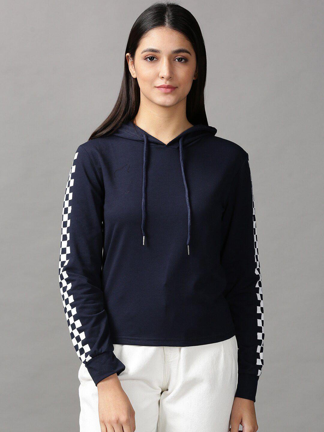 showoff women geometric printed hooded pullover sweatshirt