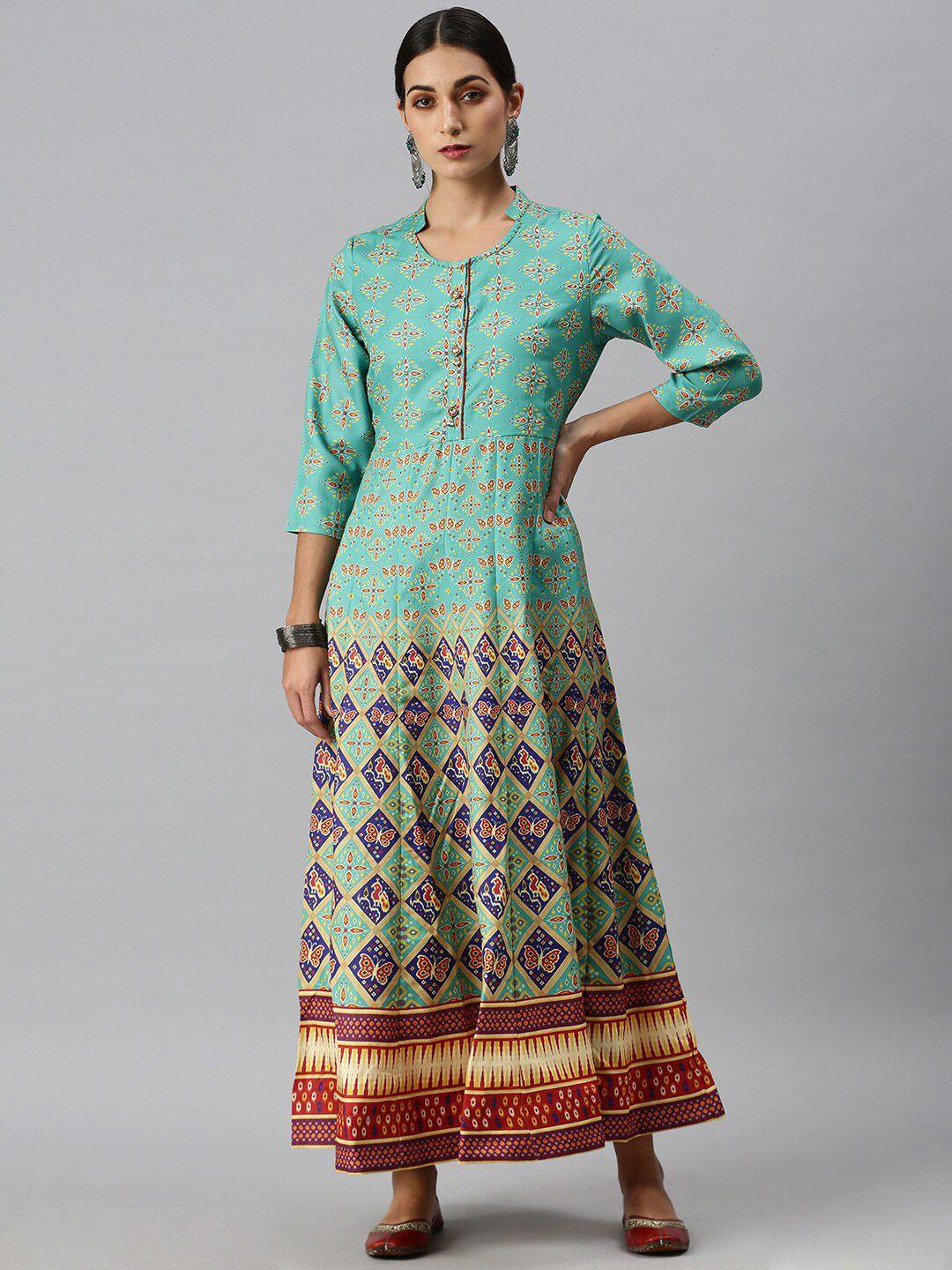 showoff women green floral printed kurta