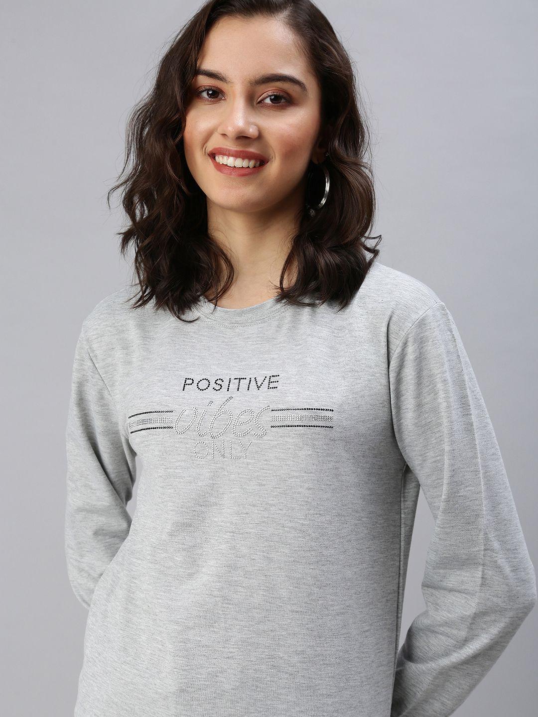 showoff women grey printed sweatshirt