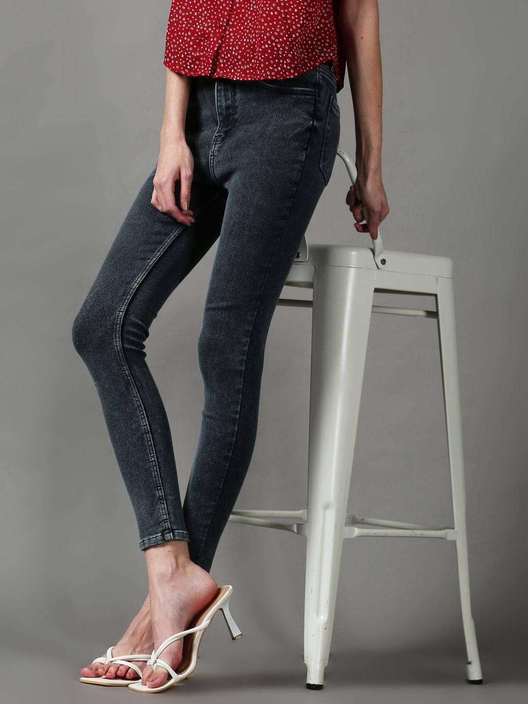 showoff women grey slim fit stretchable jeans