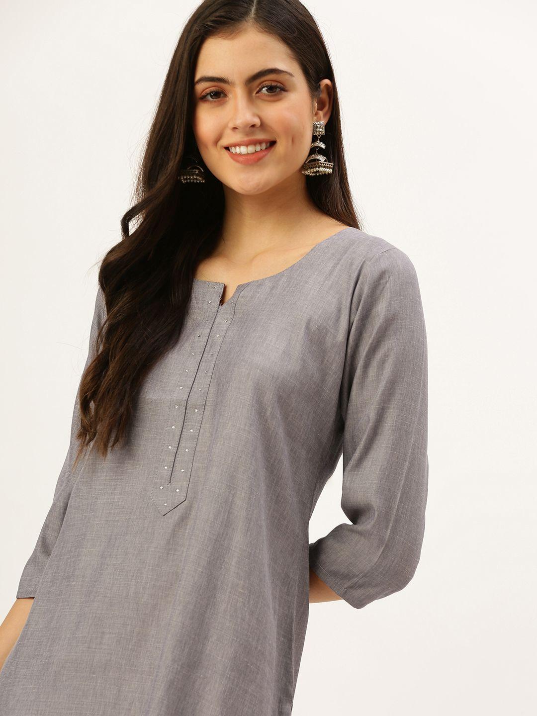 showoff women grey solid kurta