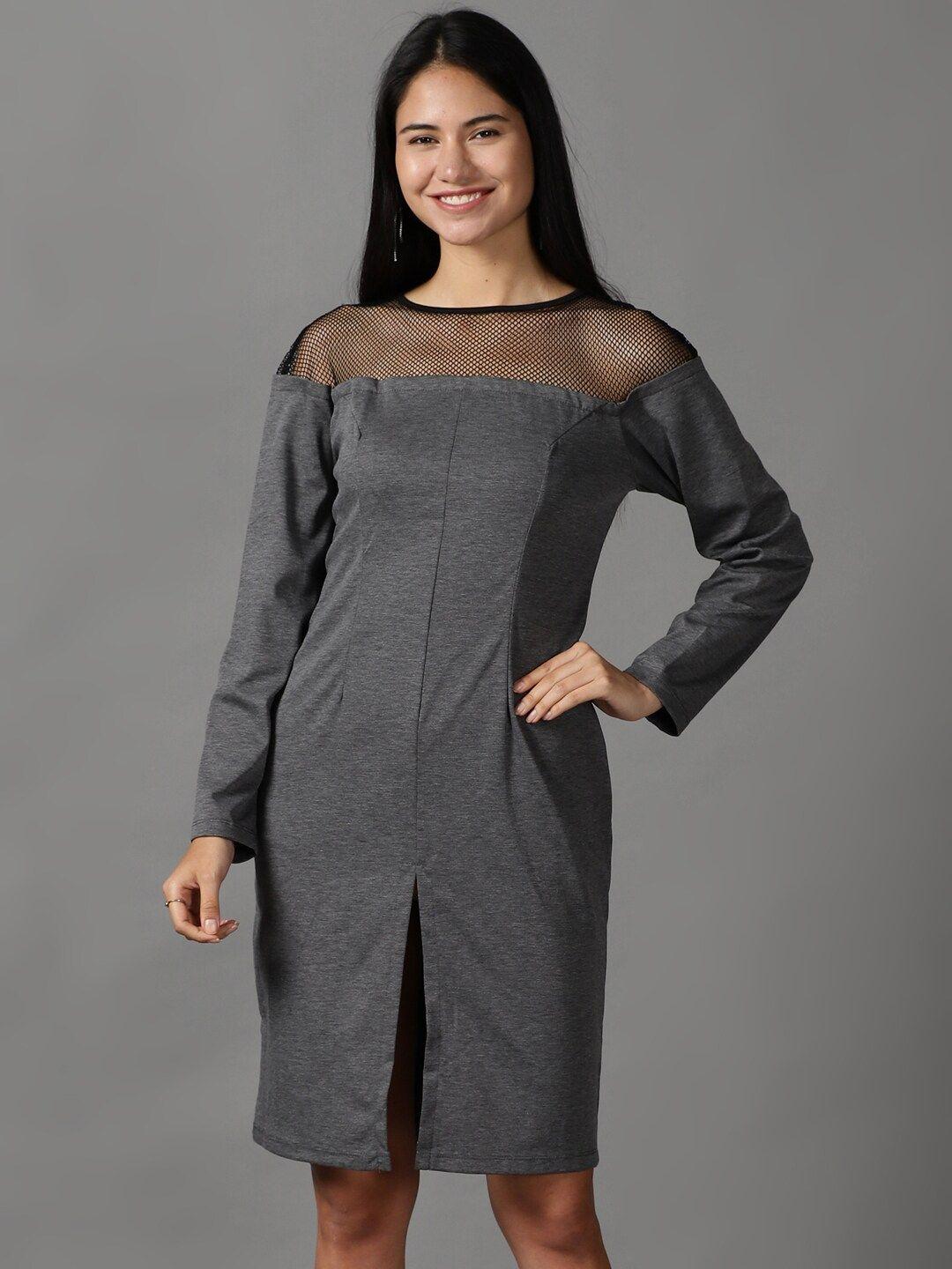 showoff women grey solid sheath dress
