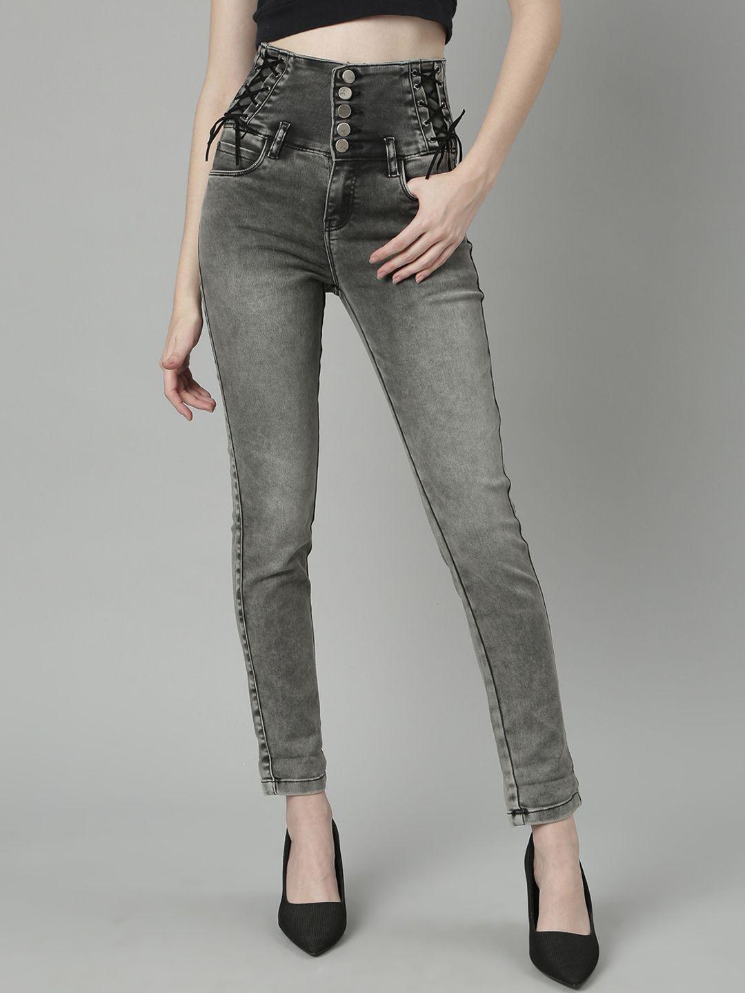 showoff women jean slim fit heavy fade clean look mid-rise acid wash stretchable jeans
