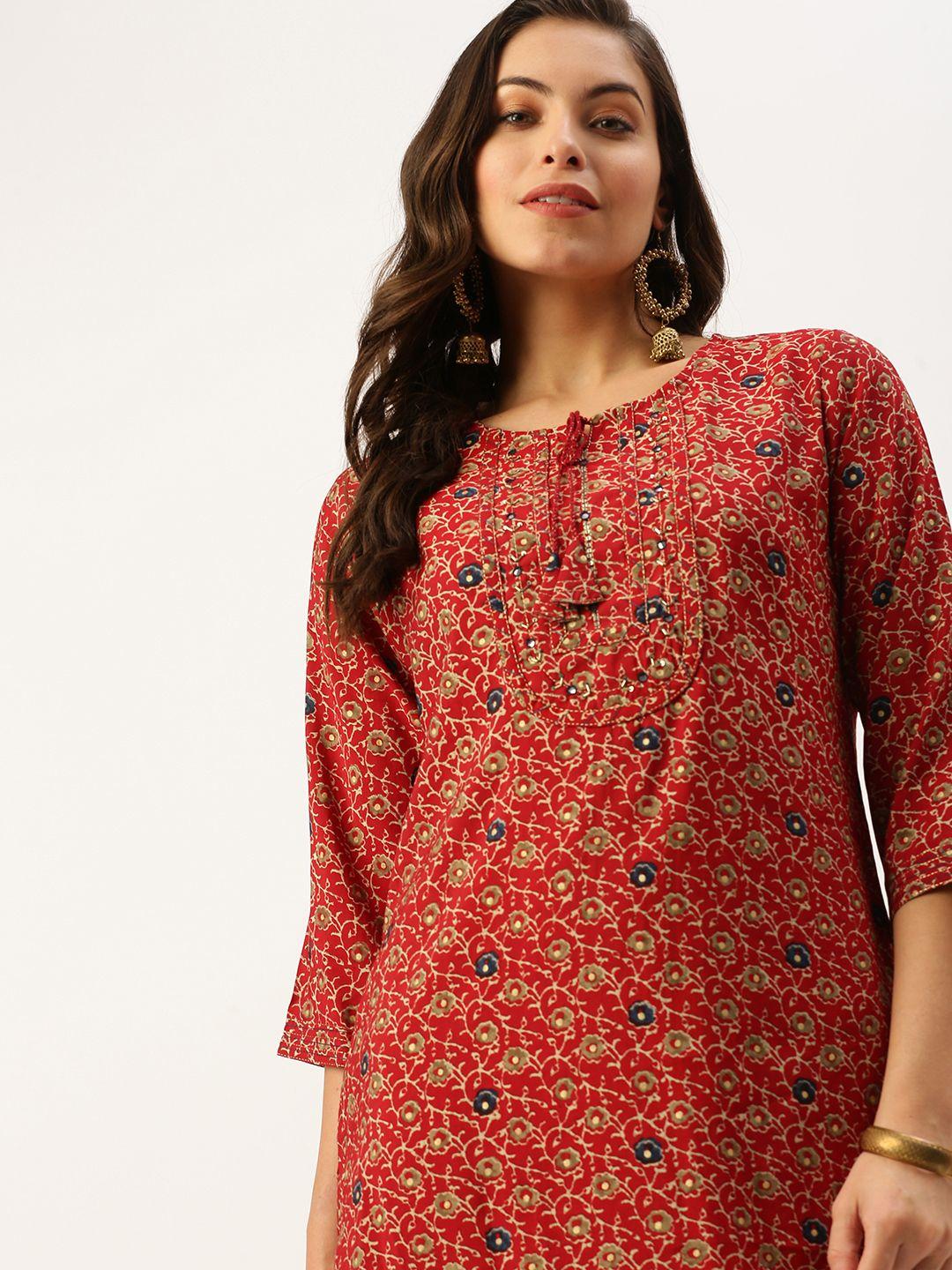 showoff women maroon floral printed floral kurta