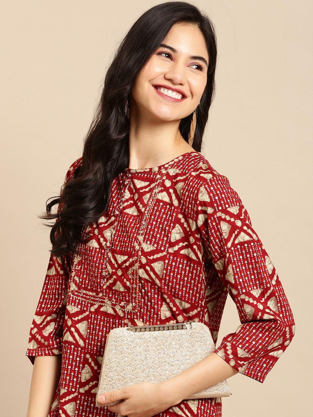 showoff women maroon printed kurta