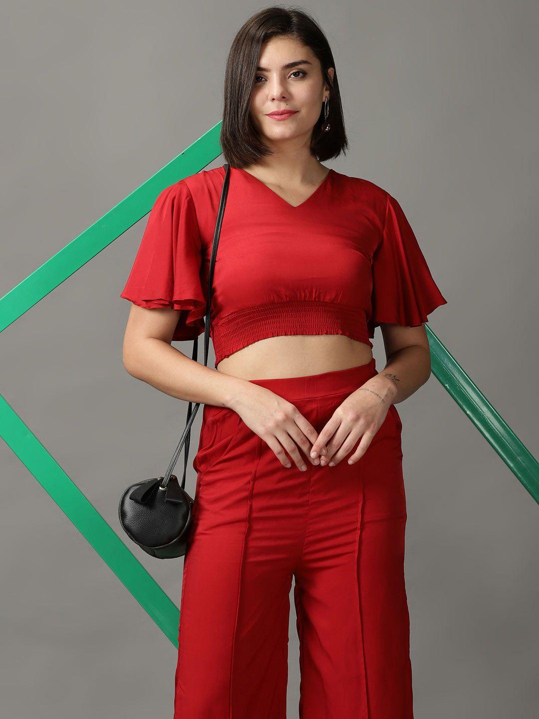 showoff women maroon solid co-ord set