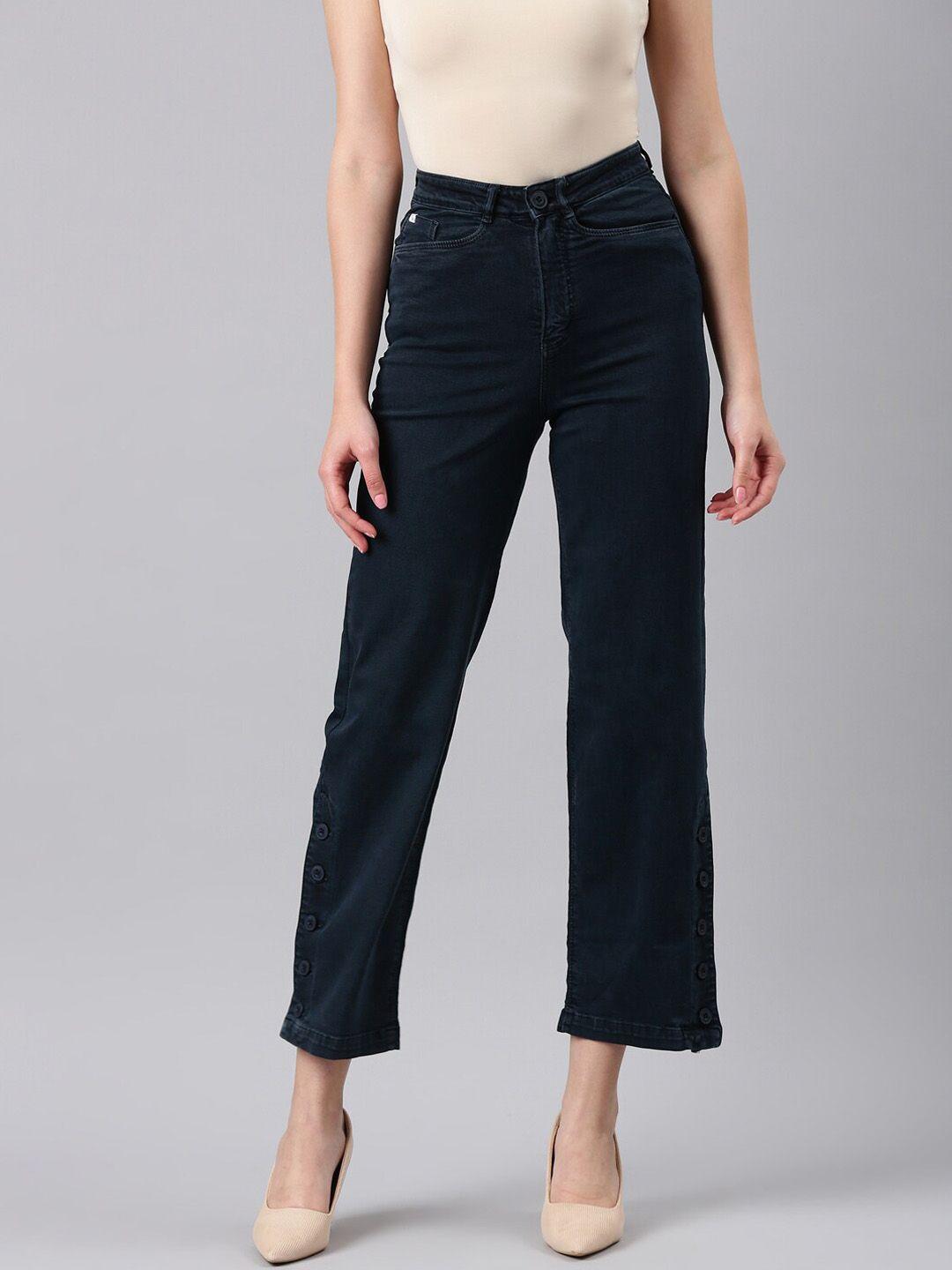 showoff women mid rise clean look straight fit stretchable jeans
