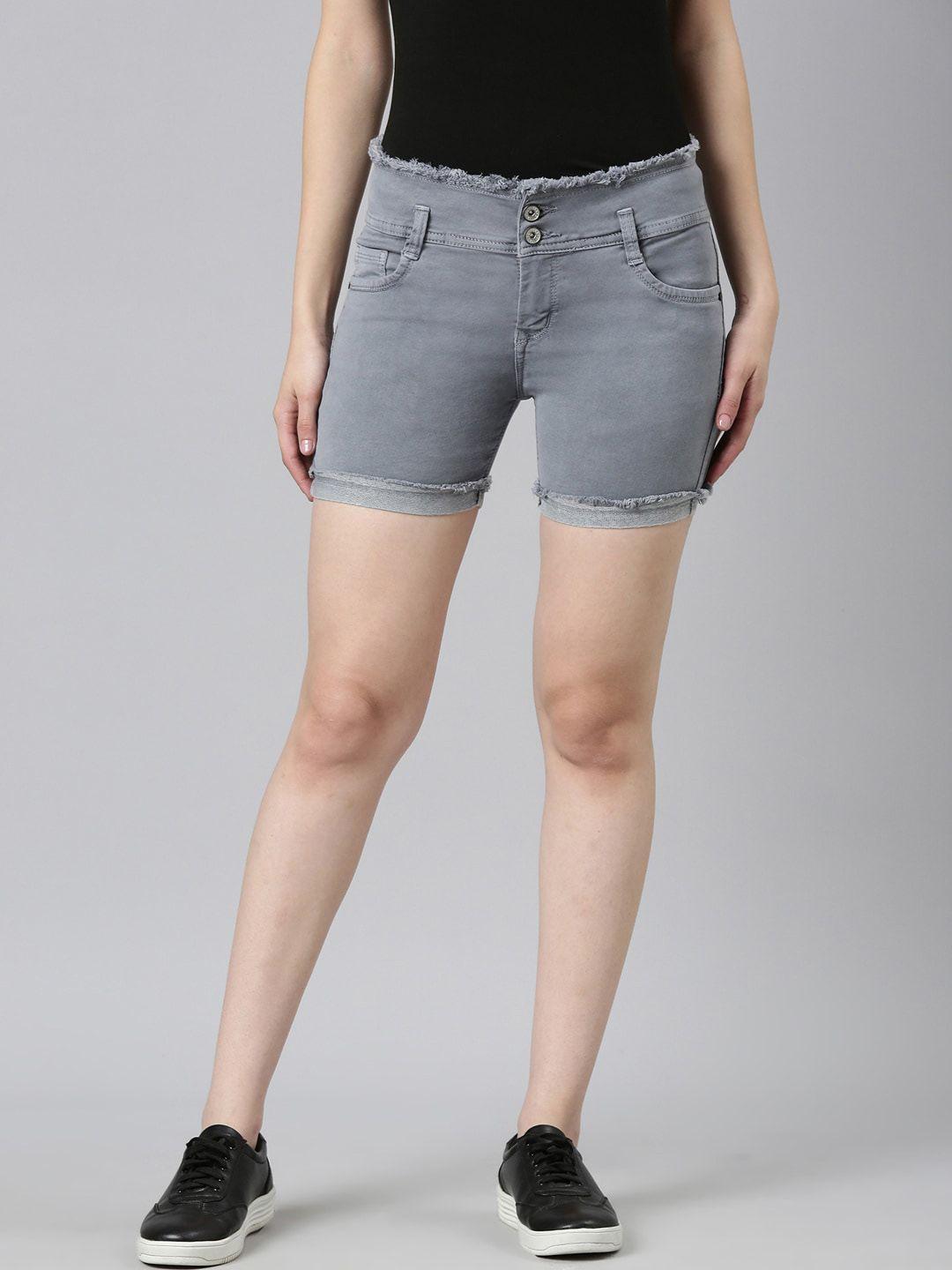 showoff women mid rise slim fit denim shorts