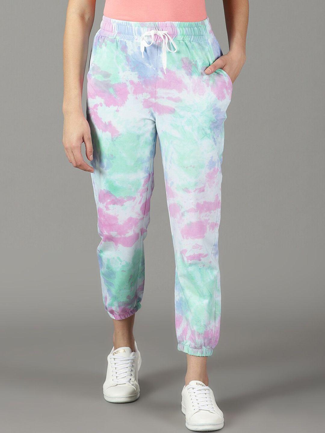 showoff women mid-rise tie and dye regular fit joggers