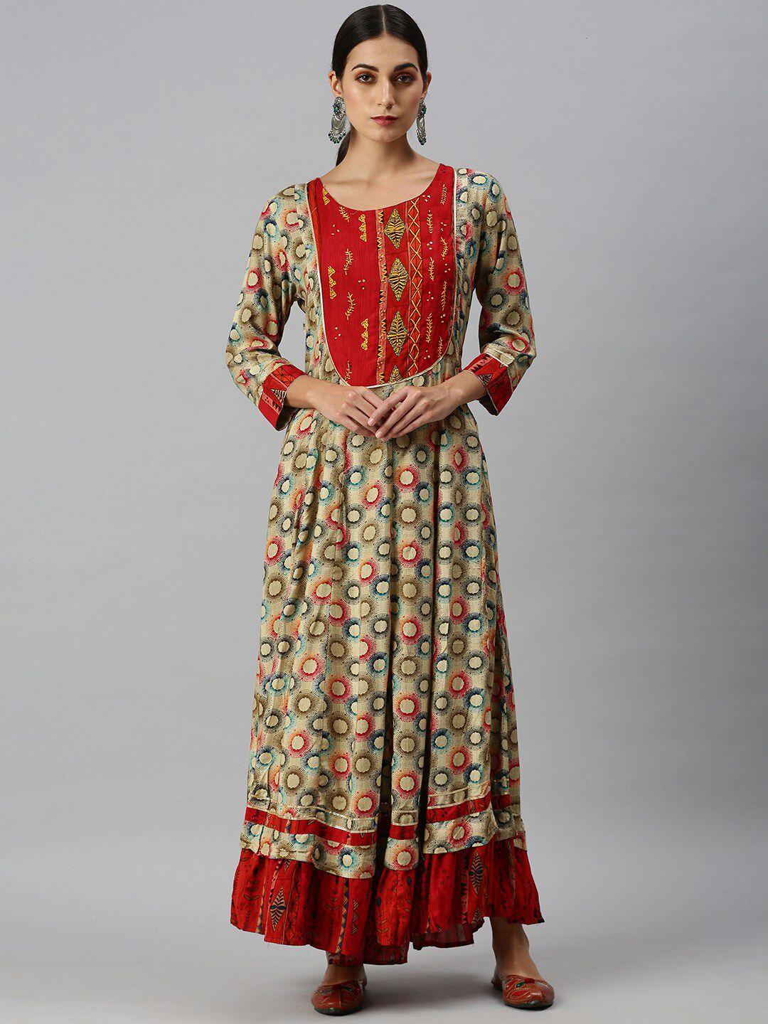 showoff women multicoloured printed anarkali kurta