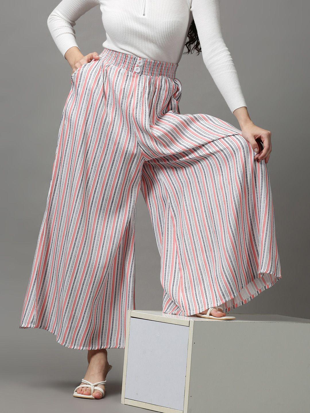 showoff women multicoloured striped flared culottes trouser