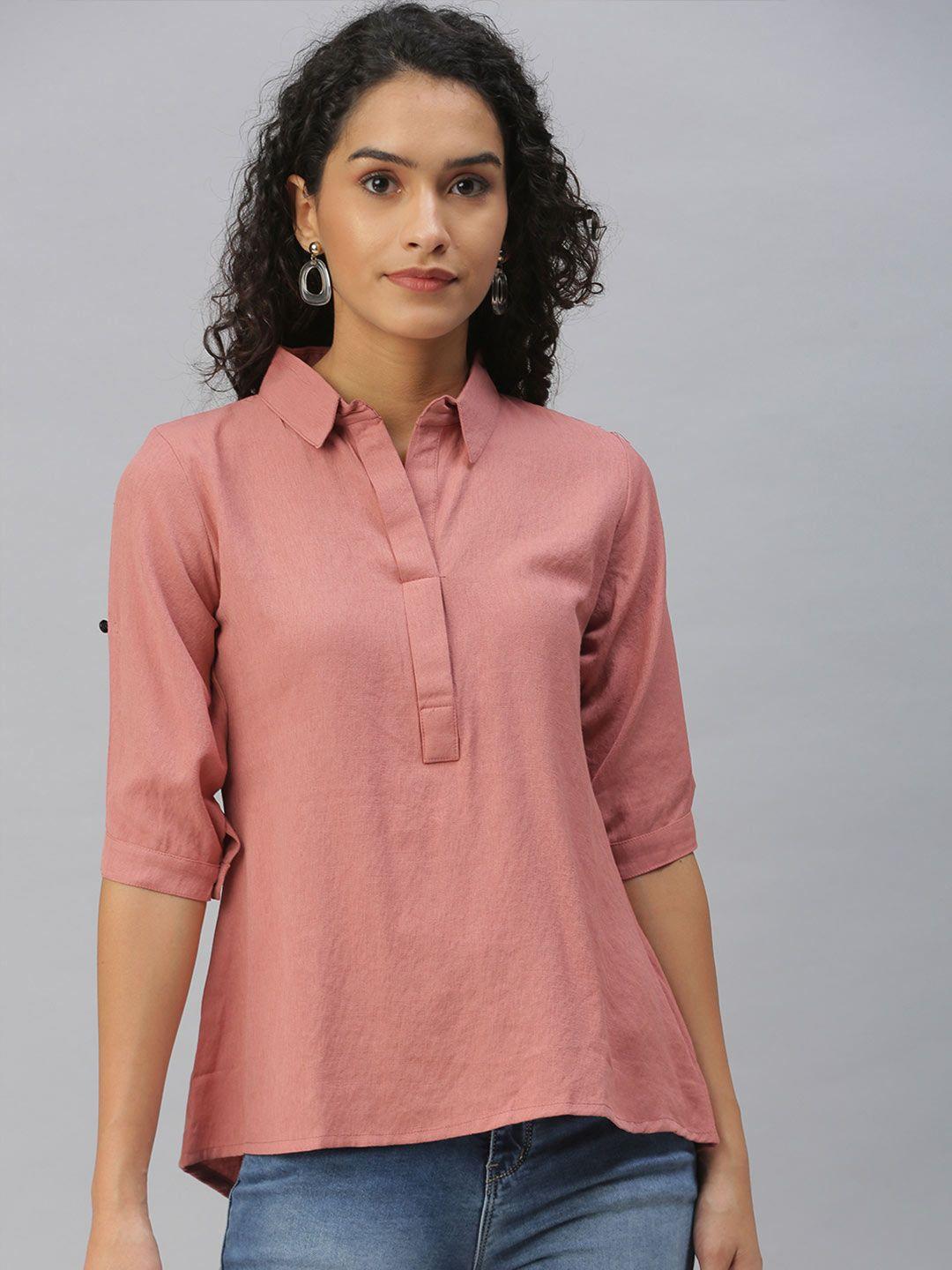 showoff women nude-coloured comfort slim fit casual shirt