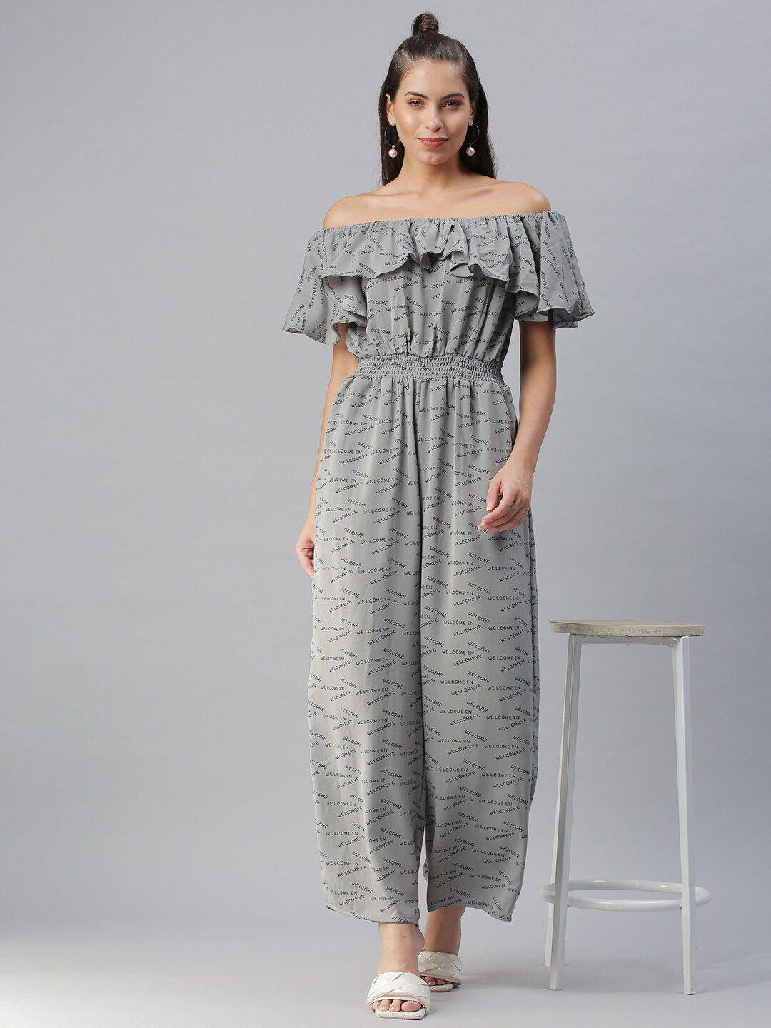 showoff women off-shoulder printed cotton basic jumpsuit