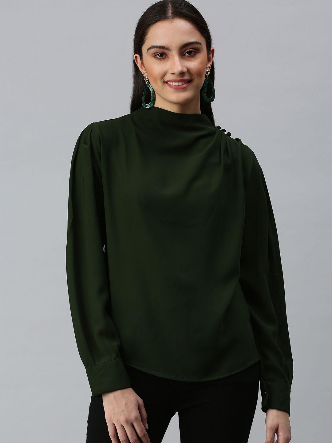 showoff women olive green crepe top