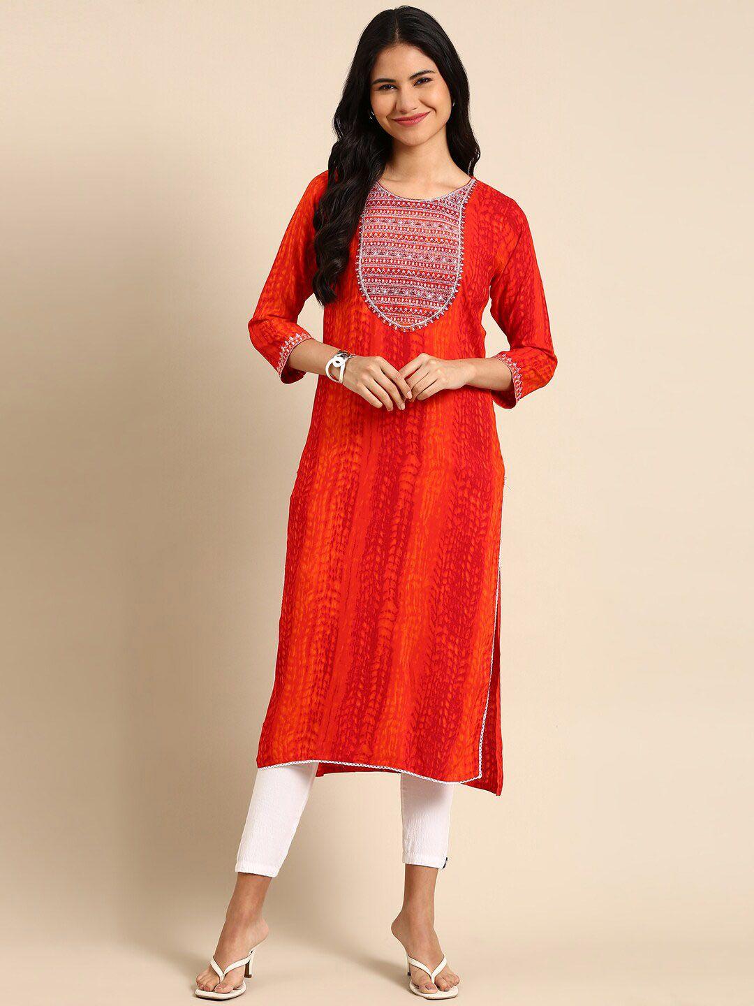 showoff women orange abstract printed kurta