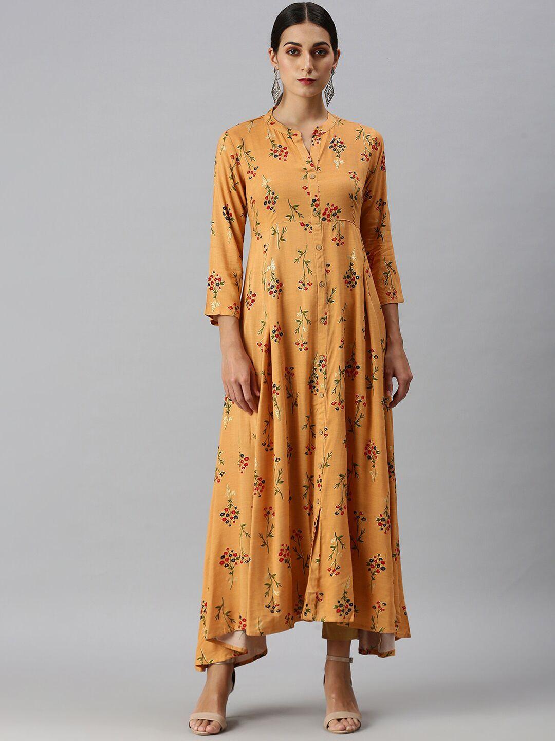 showoff women orange floral printed floral kurta