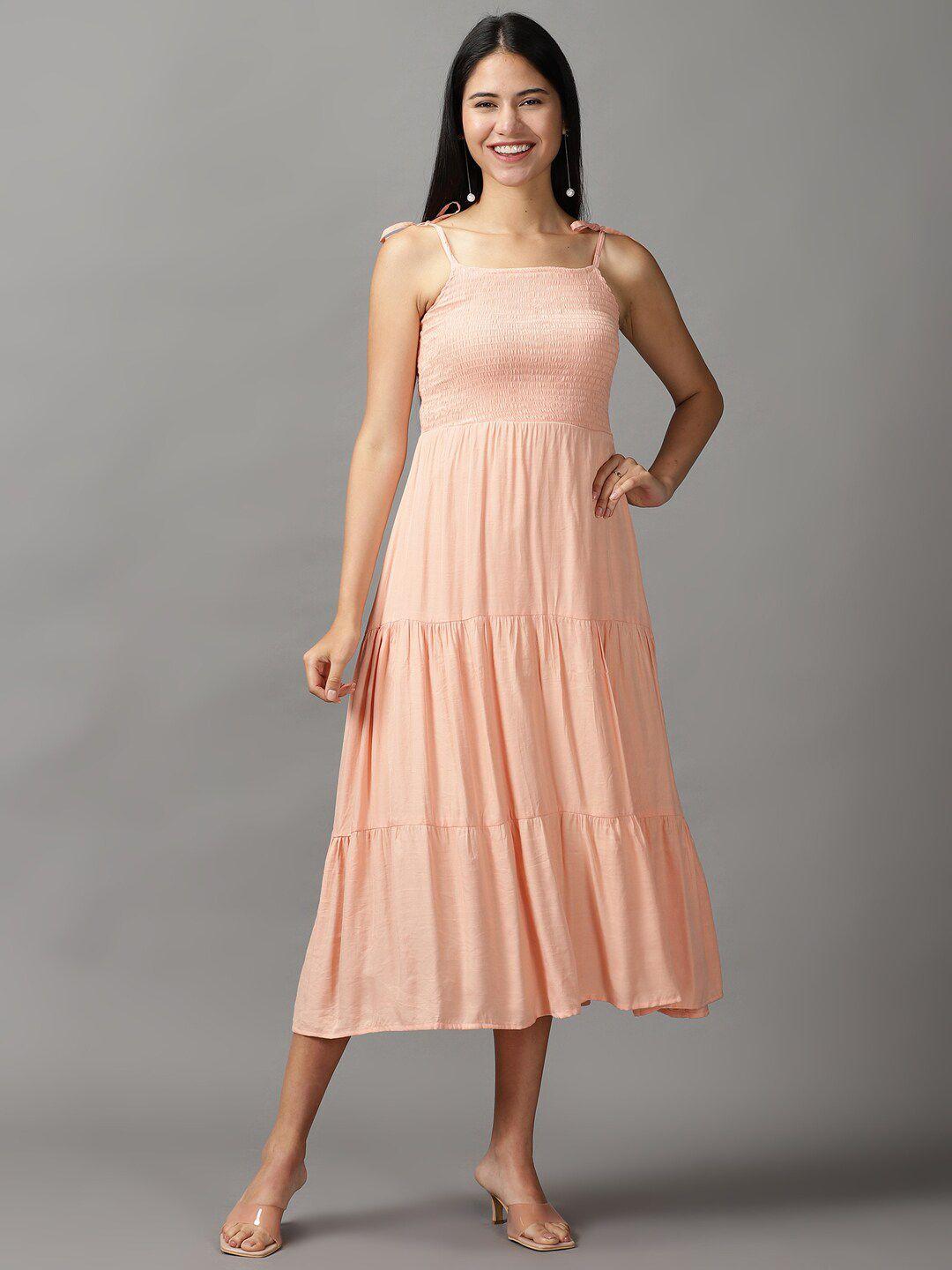 showoff women peach-coloured crepe maxi dress