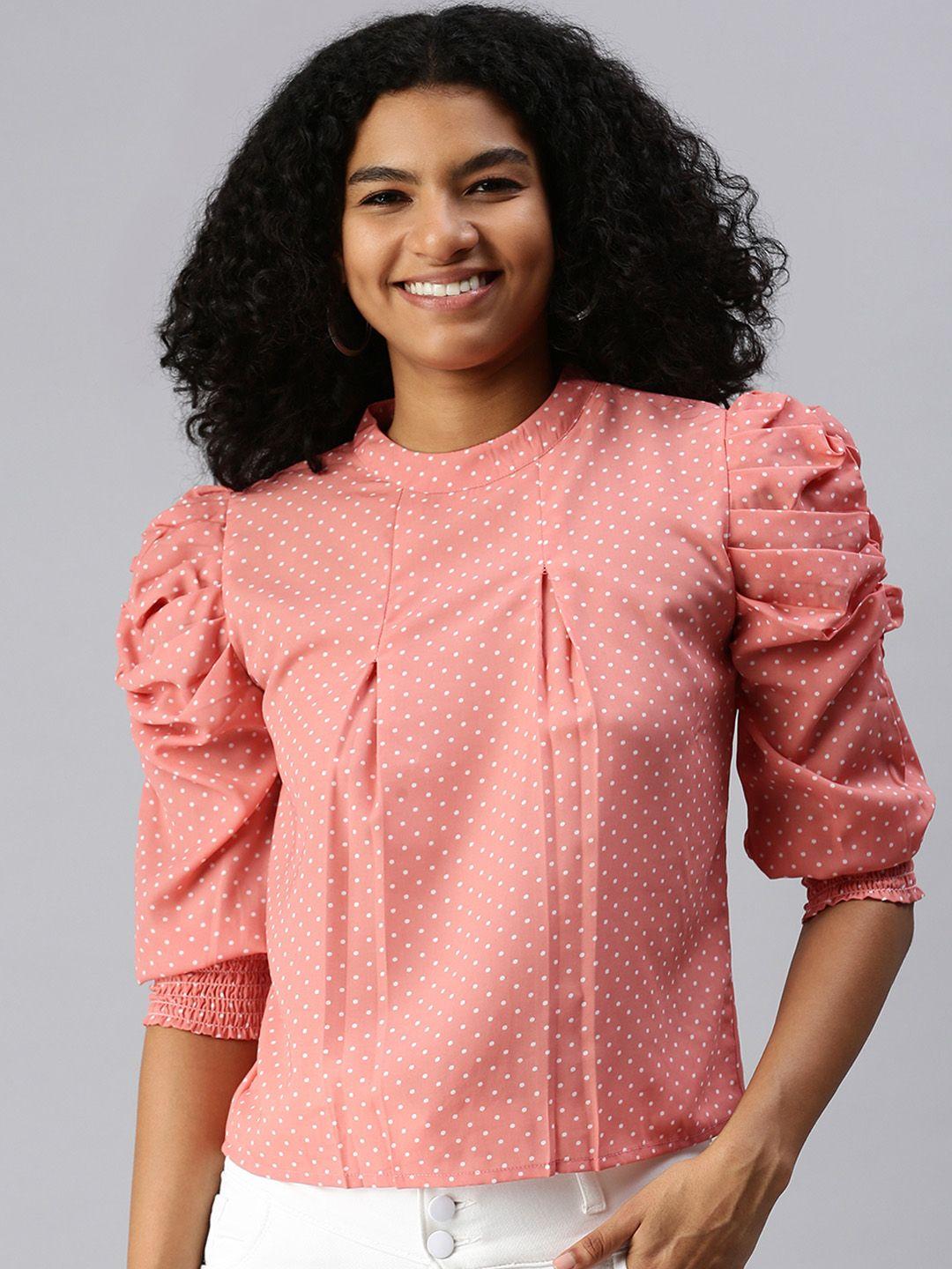 showoff women peach-coloured mandarin collar top