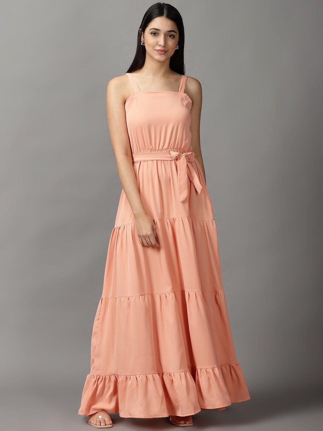 showoff women peach-coloured shoulder straps maxi dress