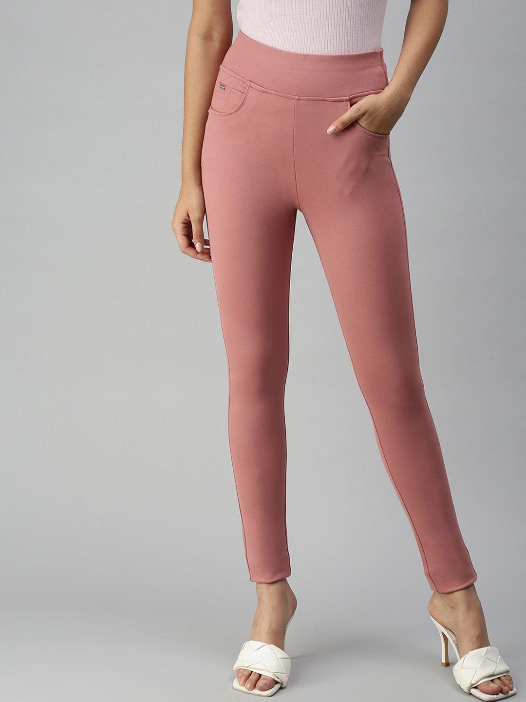 showoff women peach-coloured slim fit high-rise stretchable jeans