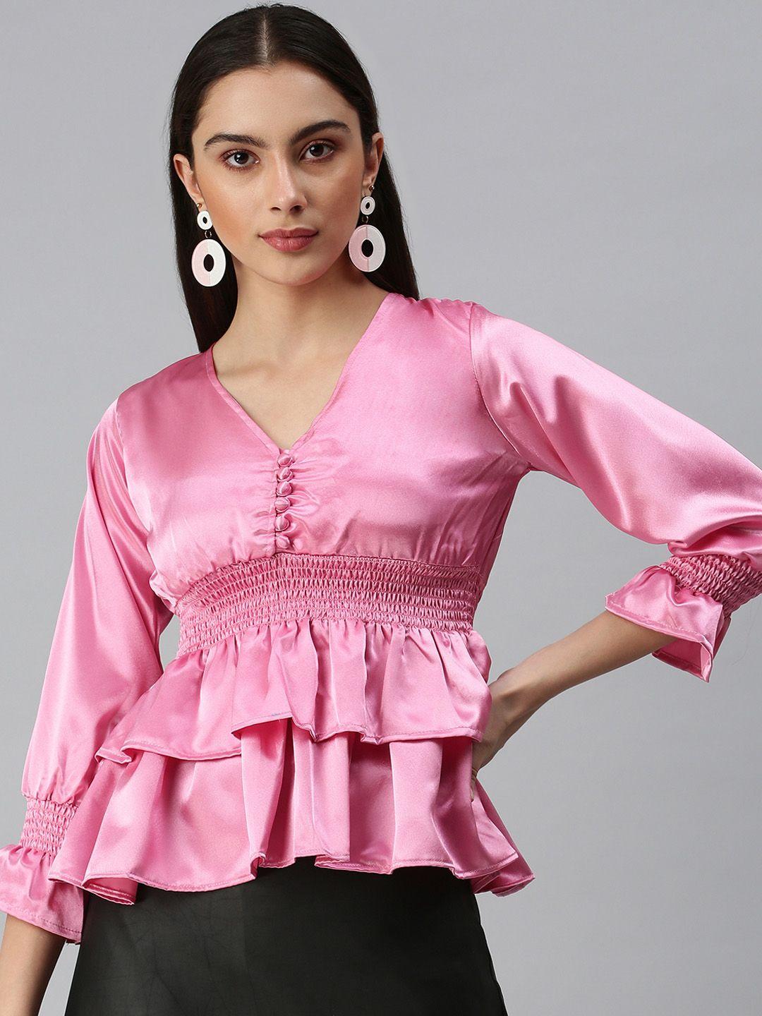 showoff women pink cinched waist top