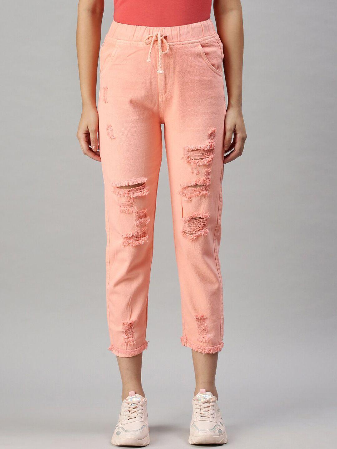 showoff women pink jogger high-rise highly distressed jeans