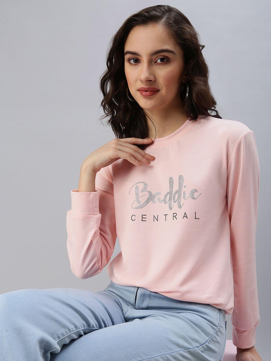 showoff women pink printed sweatshirt