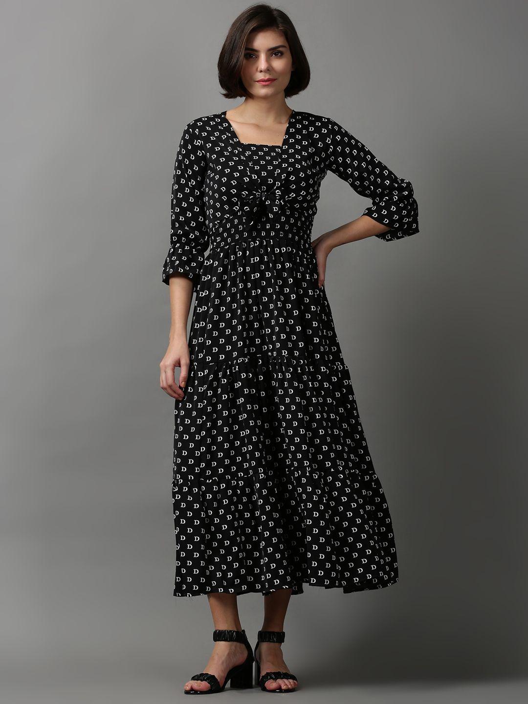 showoff women printed crepe midi dress with shrug