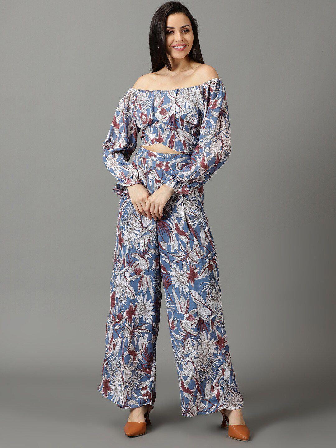 showoff women printed off-shoulder co-ords