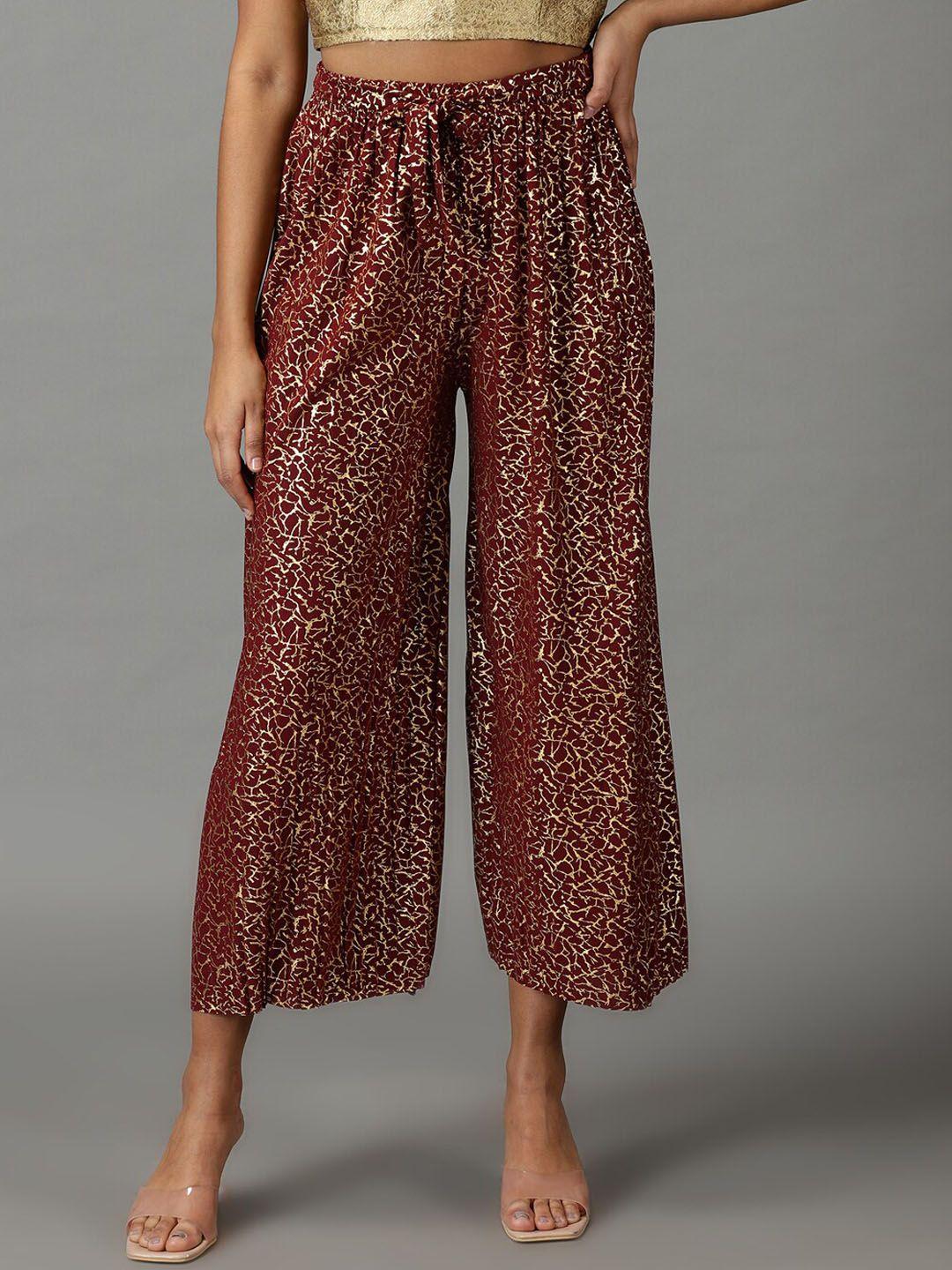 showoff women printed relaxed straight fit culottes trousers