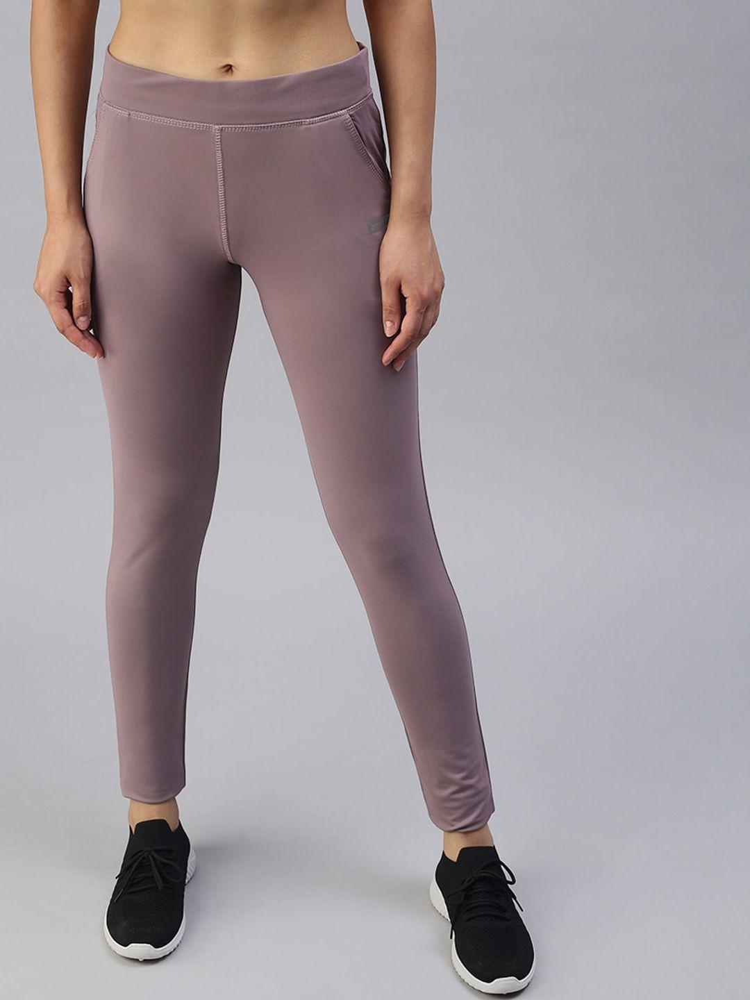 showoff women purple solid slim fit dry fit track pant