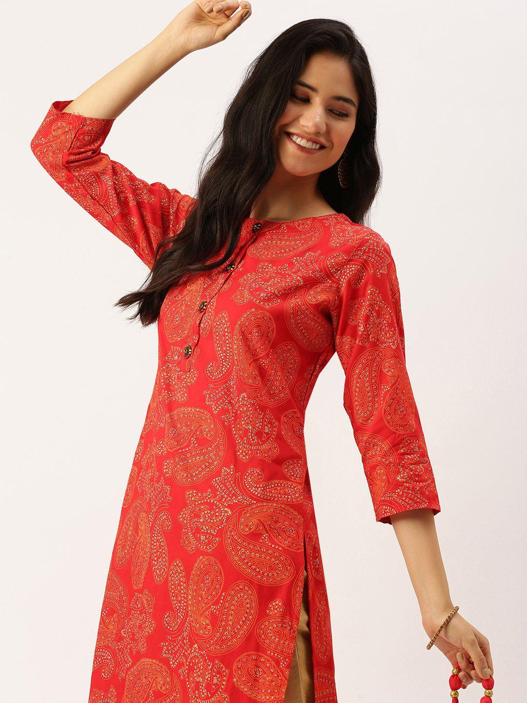 showoff women red paisley printed kurta