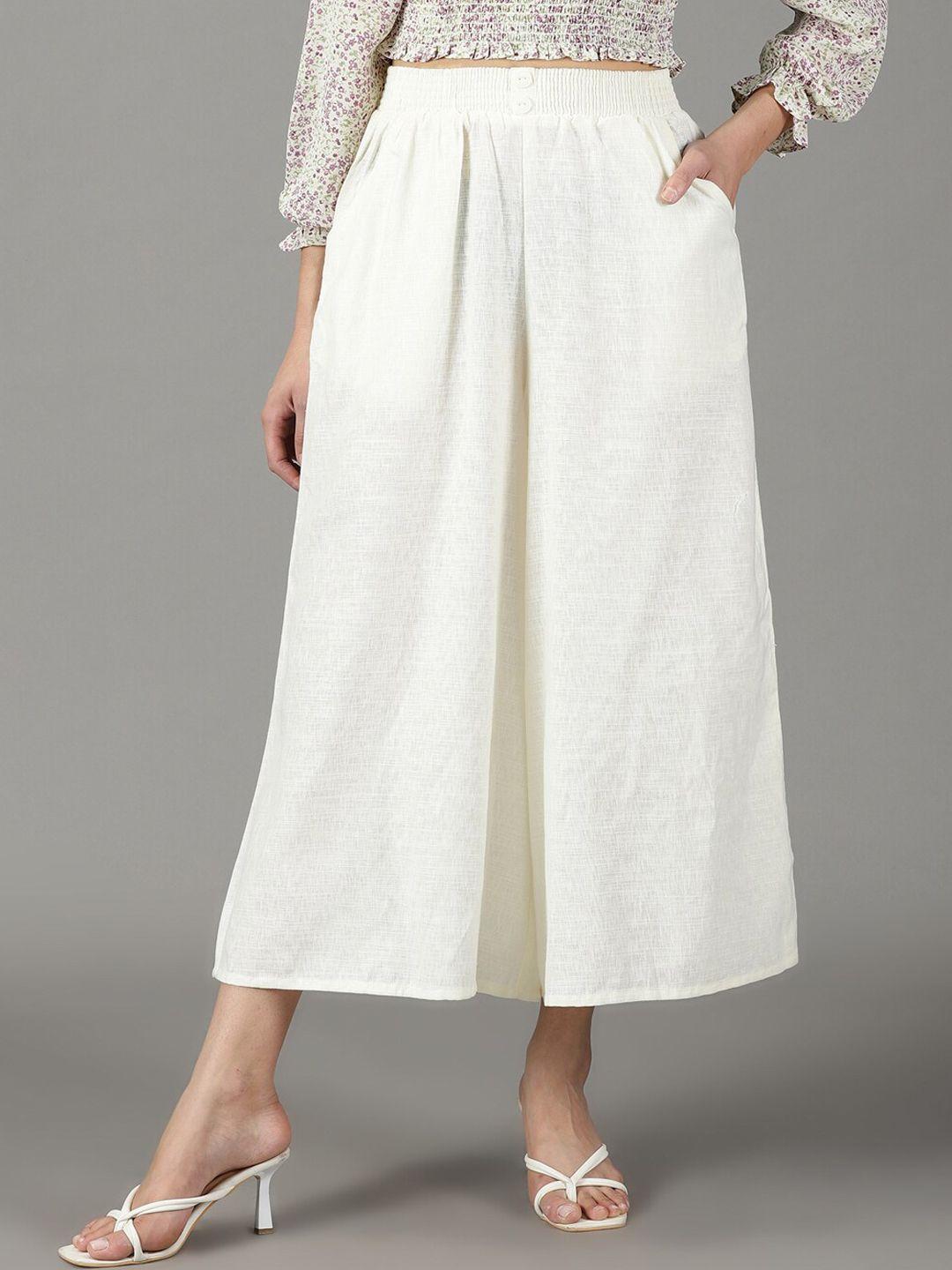 showoff women relaxed flared high-rise linen culottes