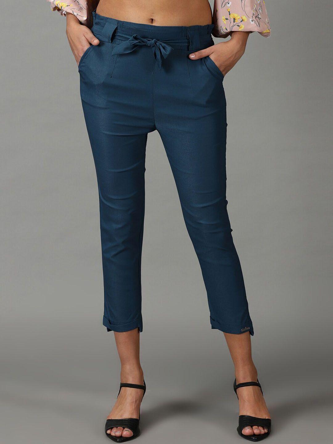 showoff women relaxed slim fit high-rise trousers