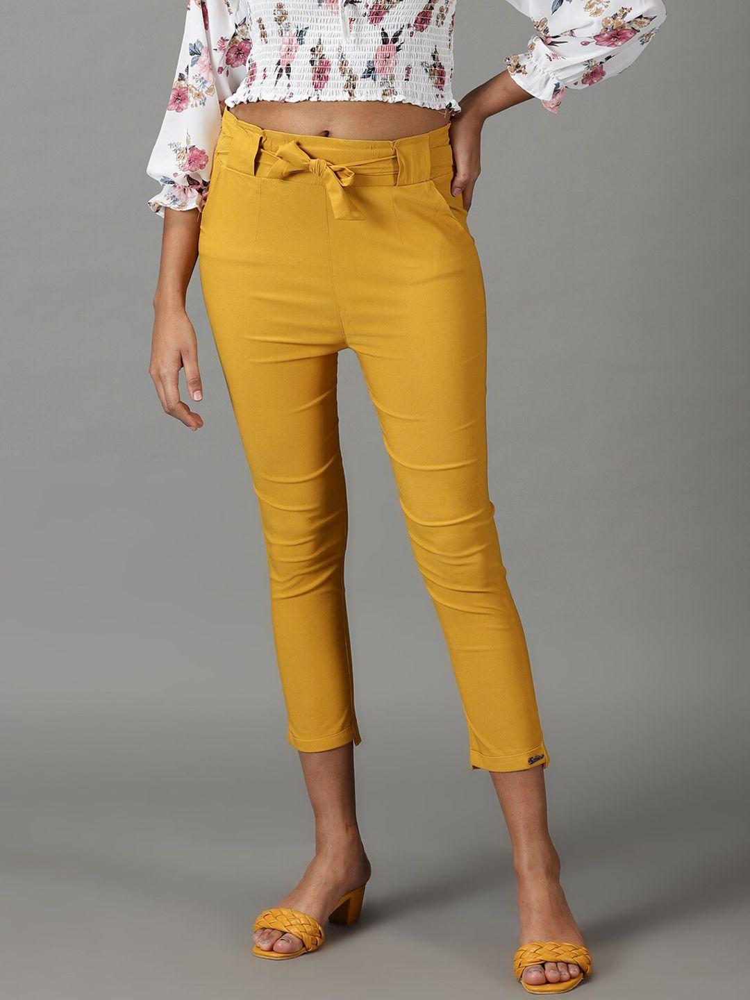 showoff women relaxed slim fit high-rise trousers