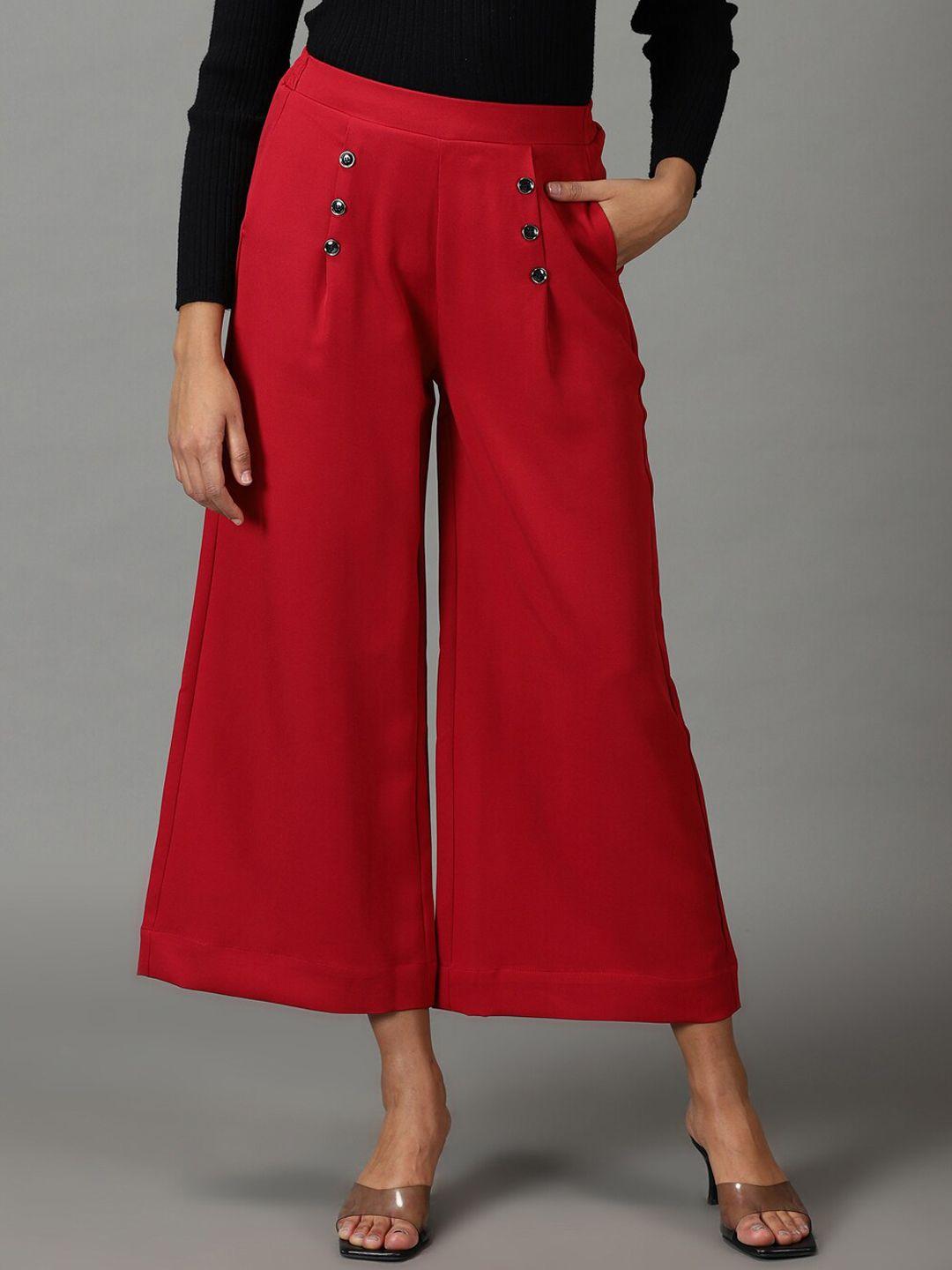 showoff women relaxed straight fit high-rise pleated culottes