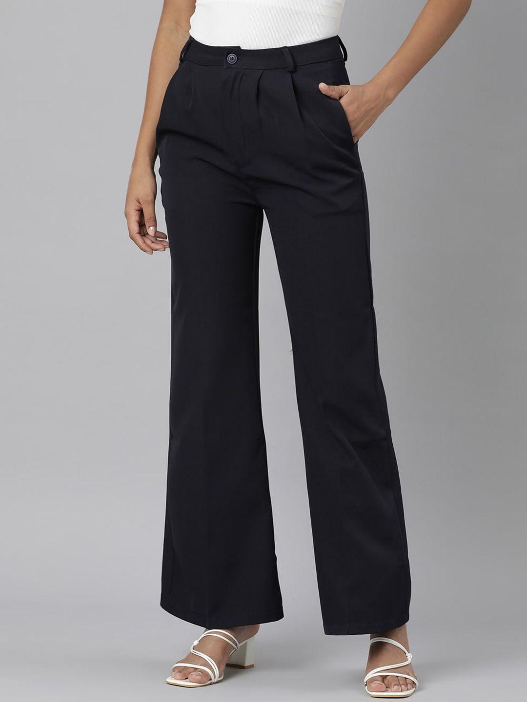 showoff women relaxed straight leg flared wrinkle free cotton bootcut trousers