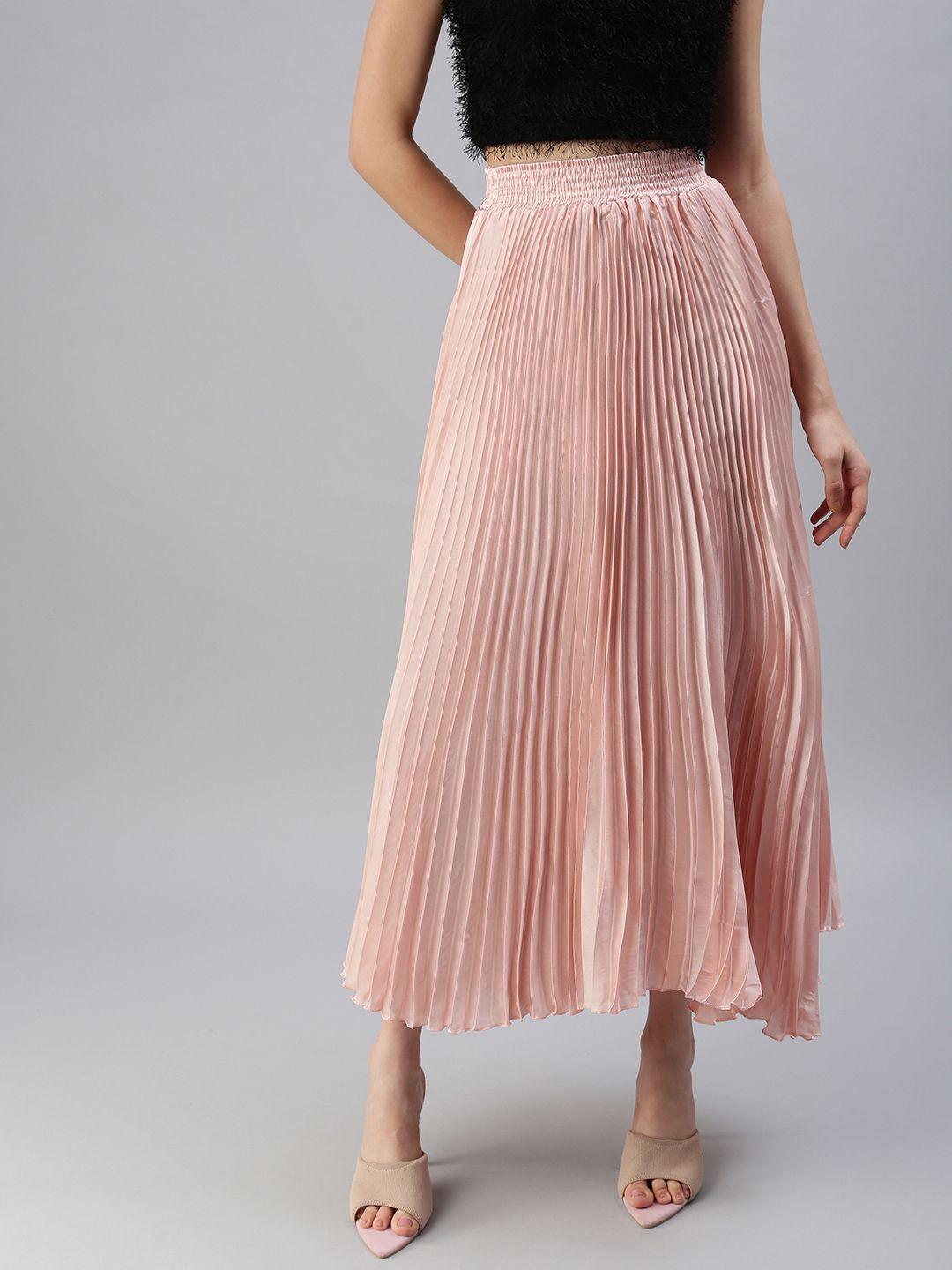 showoff women rose solid maxi flared skirt