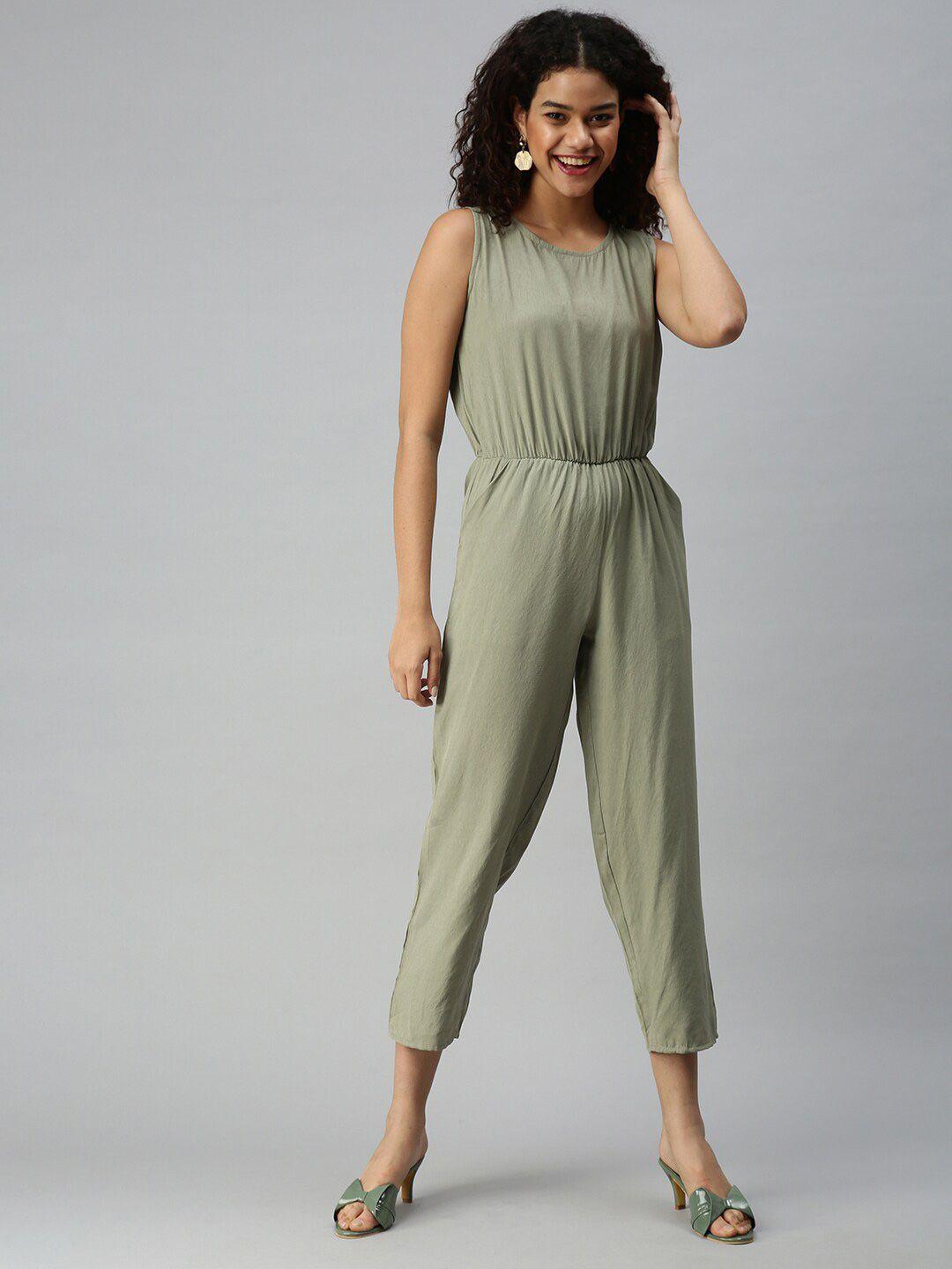 showoff women round cotton basic jumpsuit