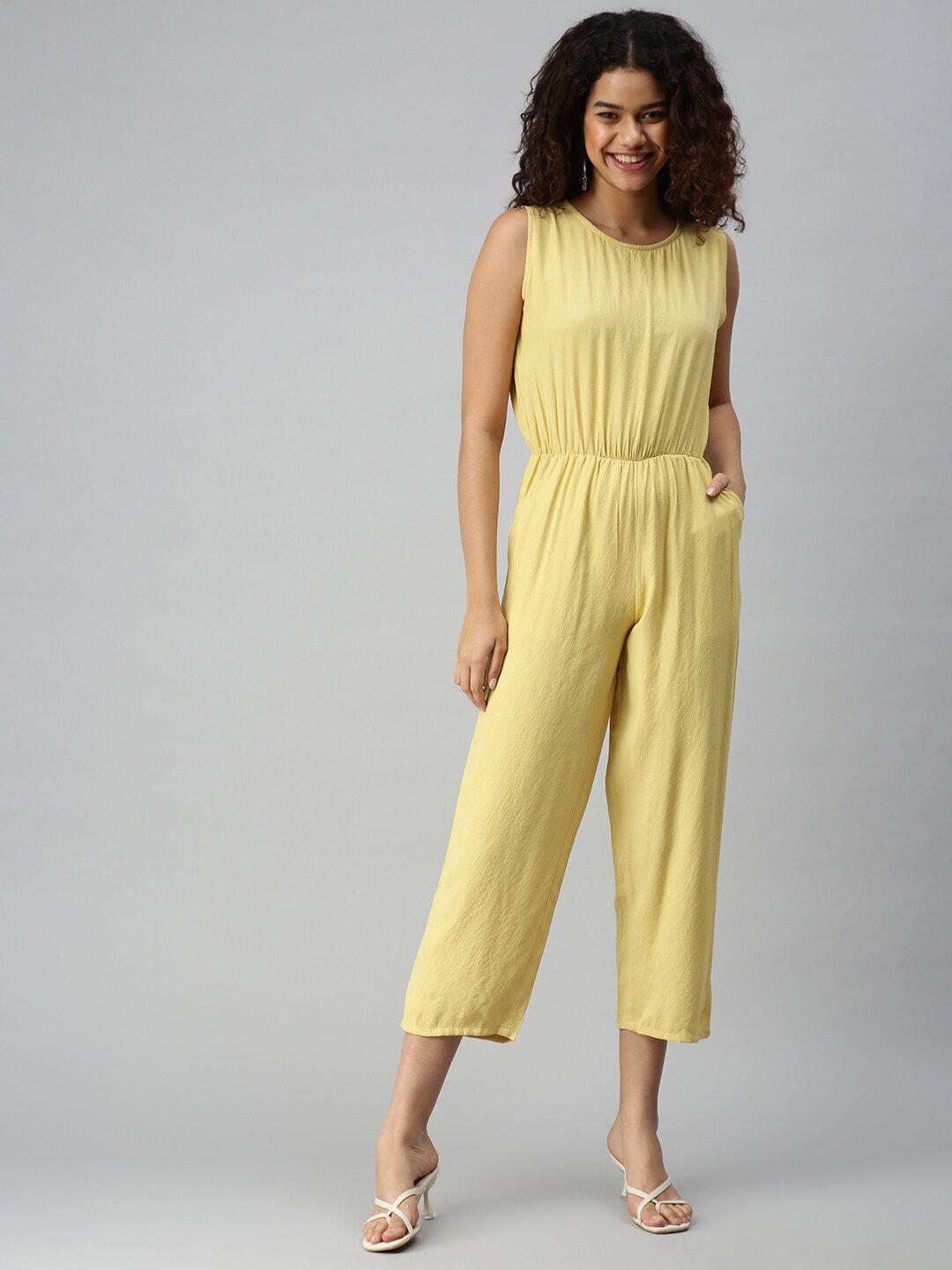 showoff women round neck cotton basic jumpsuit