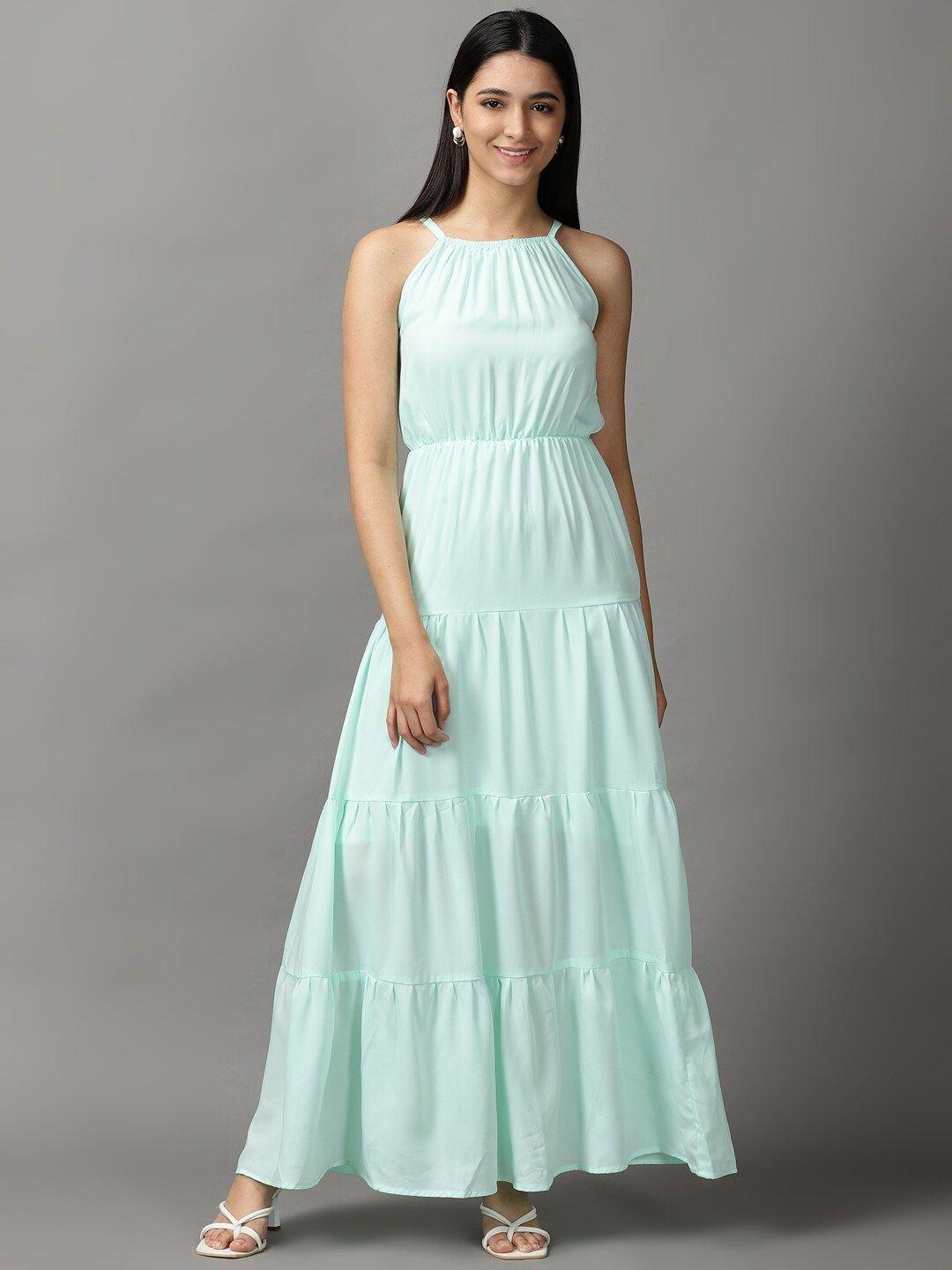 showoff women sea green chiffon maxi dress