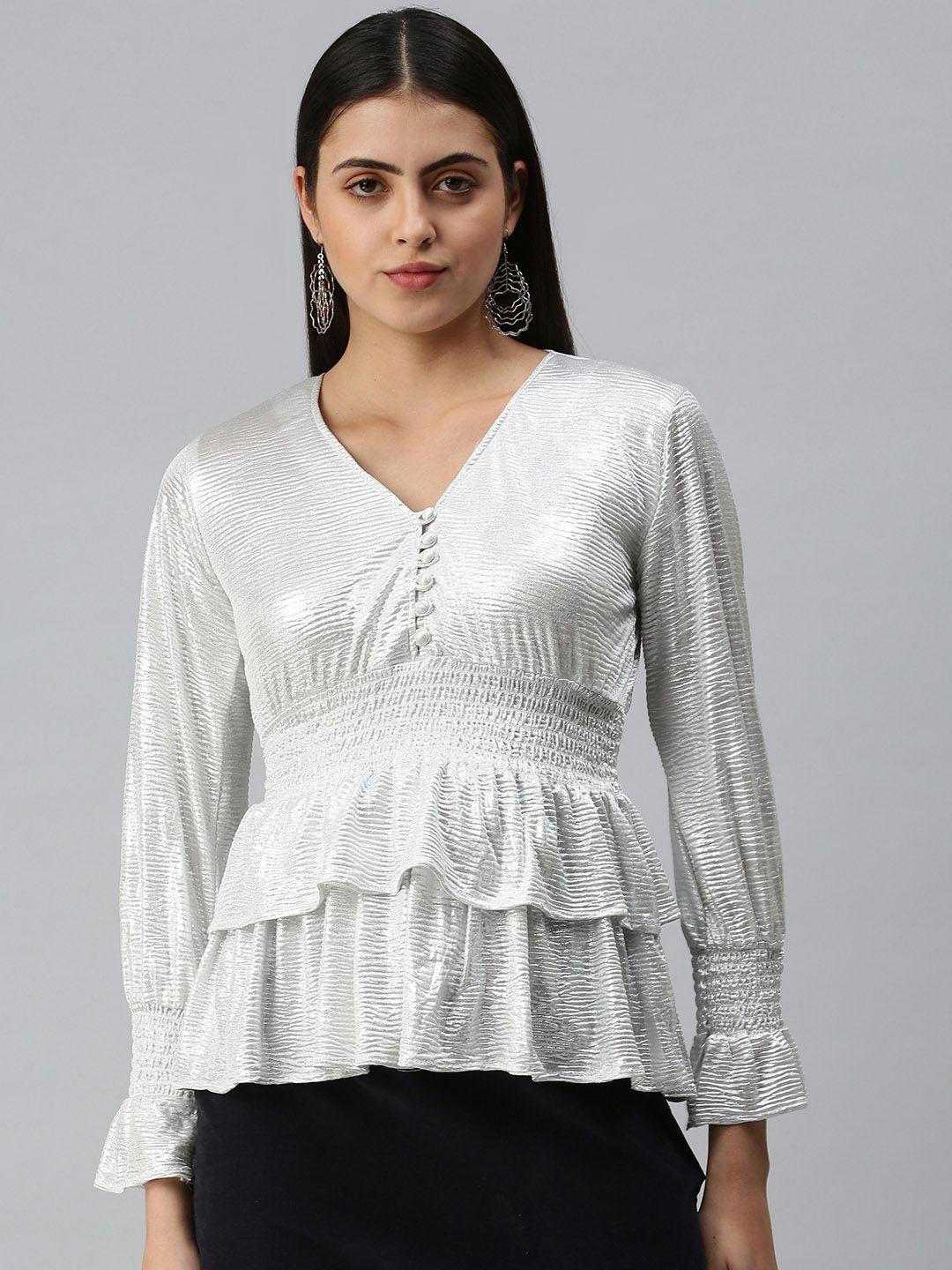 showoff women silver-toned cinched waist top